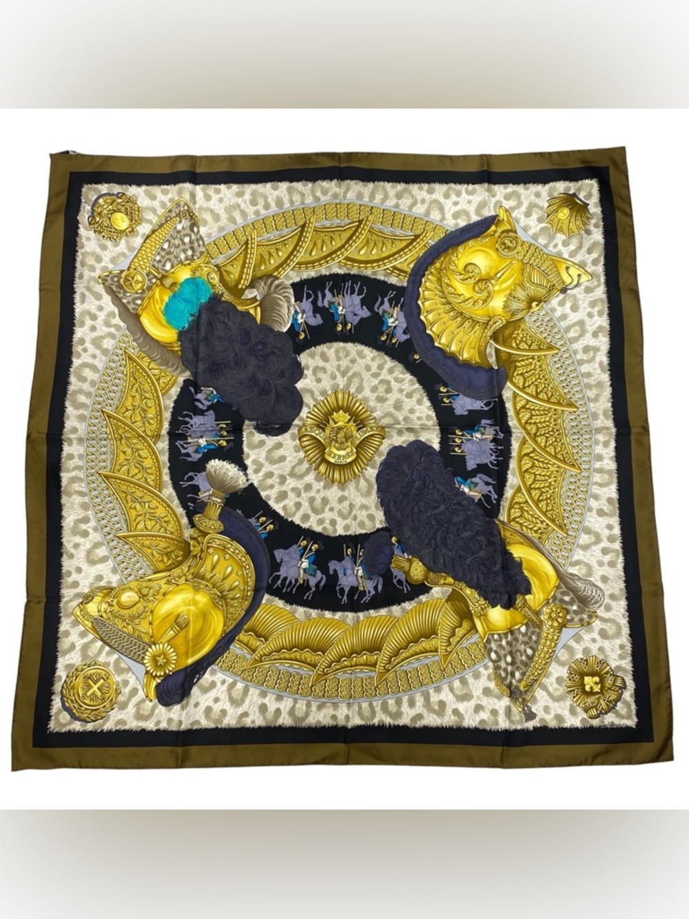 Hermes Silk Scarf Casques Et Plumets Carre 90 J.Abadie